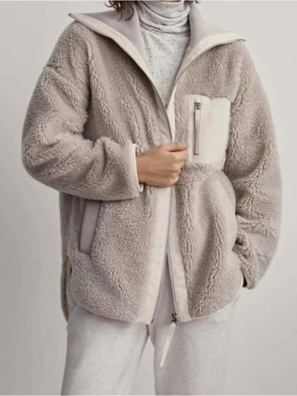 Michael Kors Neutral Cream Logo faux Fur Jacket